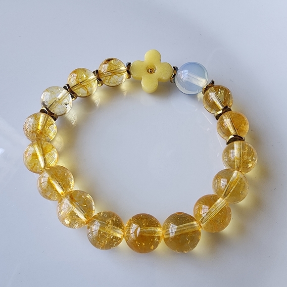 Citrine Beaded Bracelet with Floral Charm - Picture 1 of 3